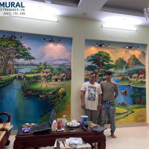 Vẽ tranh tường phong cảnh sơn thủy, đồng quê nhà chú Hùng