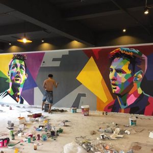vẽ tranh tường messi và ronando