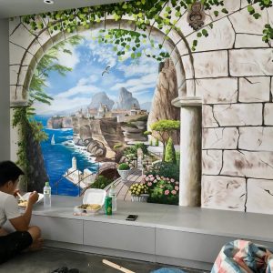 vẽ tranh tường 3d cảnh biển