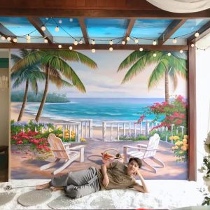 vẽ tranh tường bờ biển dịu êm