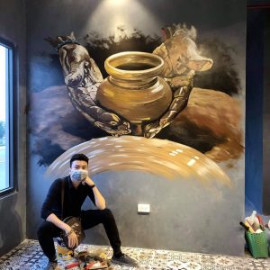 vẽ tranh tường từu tượng nhà hàng cơm niêu