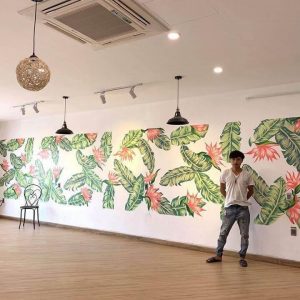 tranh hoa lá đơn giản cho nhà hàng ở hạ long