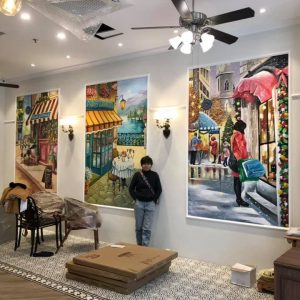 tranh vẽ tường nhà hàng bánh paris gateaux