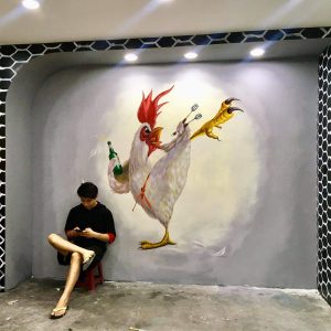 vẽ tranh tường gà 3d