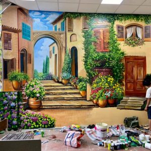 vẽ tranh tường 3d đẹp tại nhà khách ga hà nội