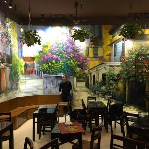 tranh tường phố cổ, phù hợp cho quán cafe