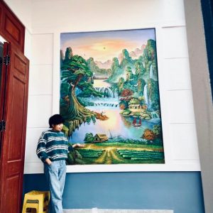 tranh sơn thủy thuận buồm suôi gió ở thềm nhà